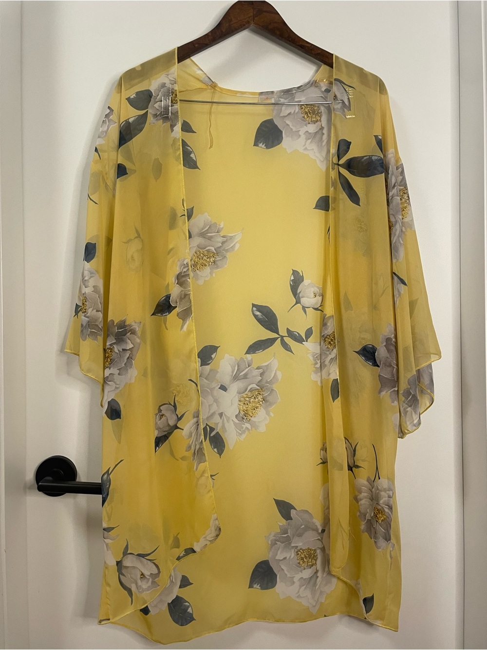 Yellow Floral Sheer chiffon Kimono Cover-Up